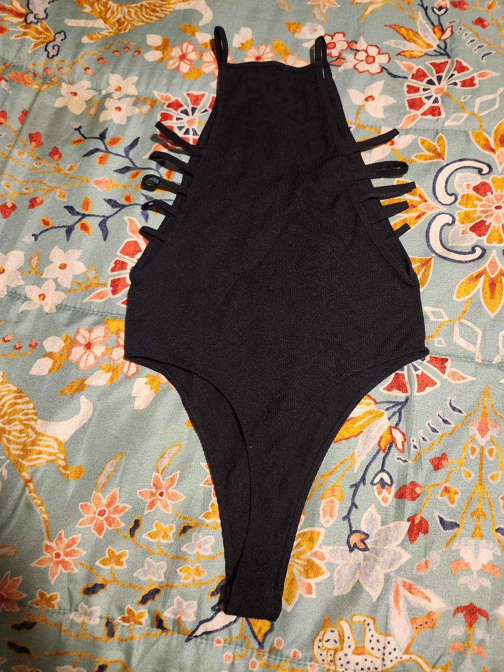 Black Strappy Women One-Piece Bodysuit